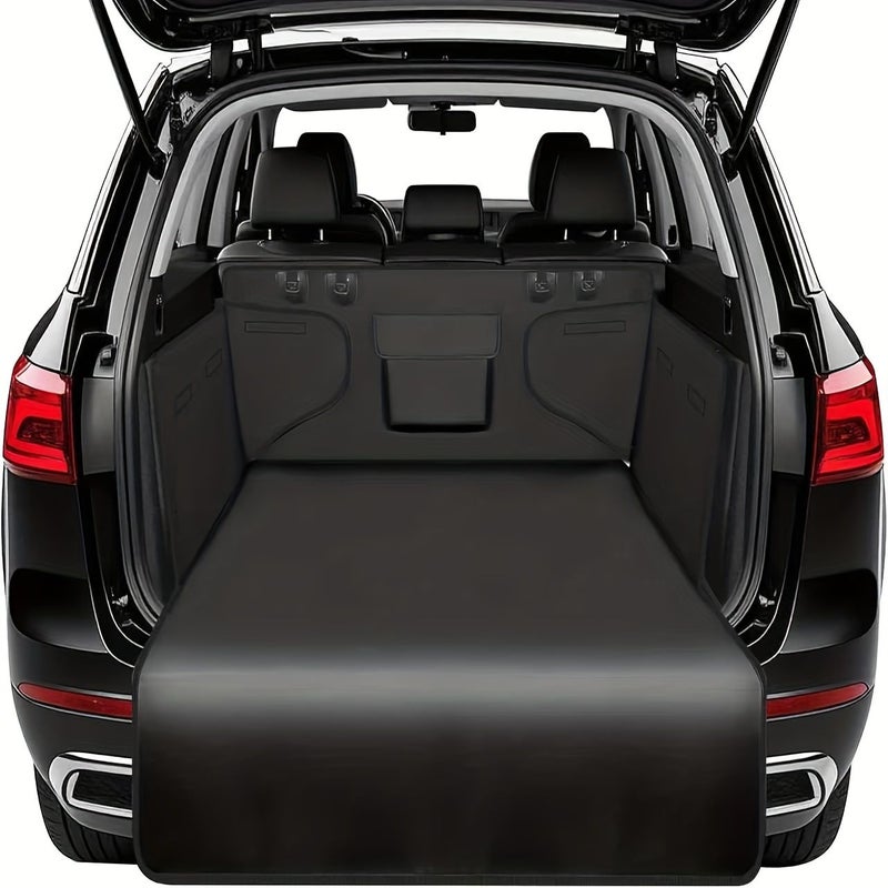 600D Wear Resistant Black Car Trunk Mat With Bumper Flip Protection And Storage Bag Full Coverage Pet Floor Liner - Image 5