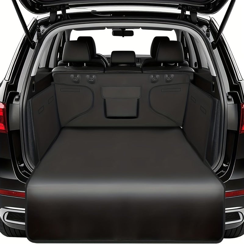 600D Wear Resistant Black Car Trunk Mat With Bumper Flip Protection And Storage Bag Full Coverage Pet Floor Liner - Image 4