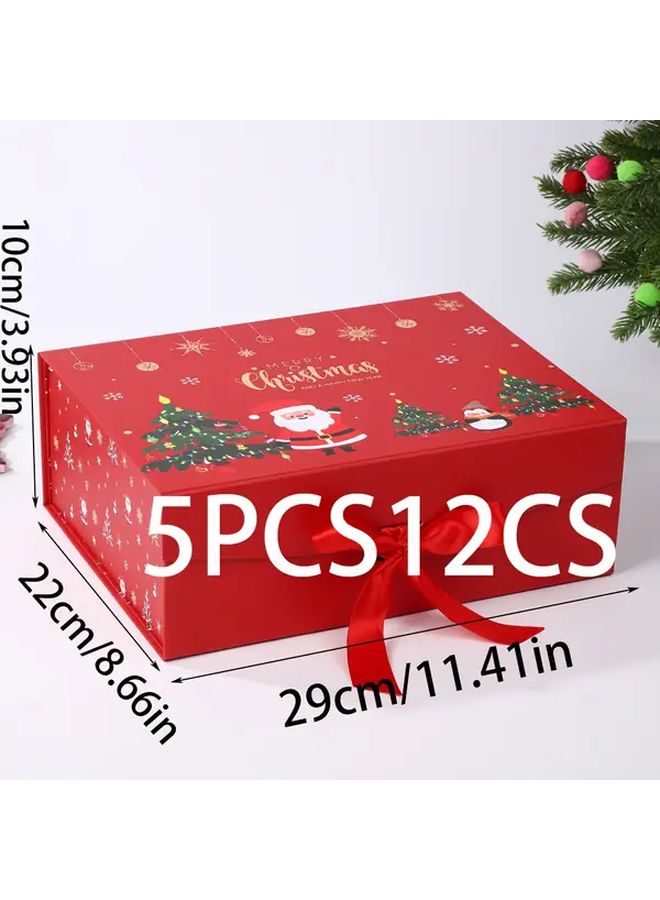 5 قطع من ورق تغليف هدايا كريسماس كبير صندوق 29x22 سم قابل للطي ربطة شريط قوس علبة هدايا - Image 5