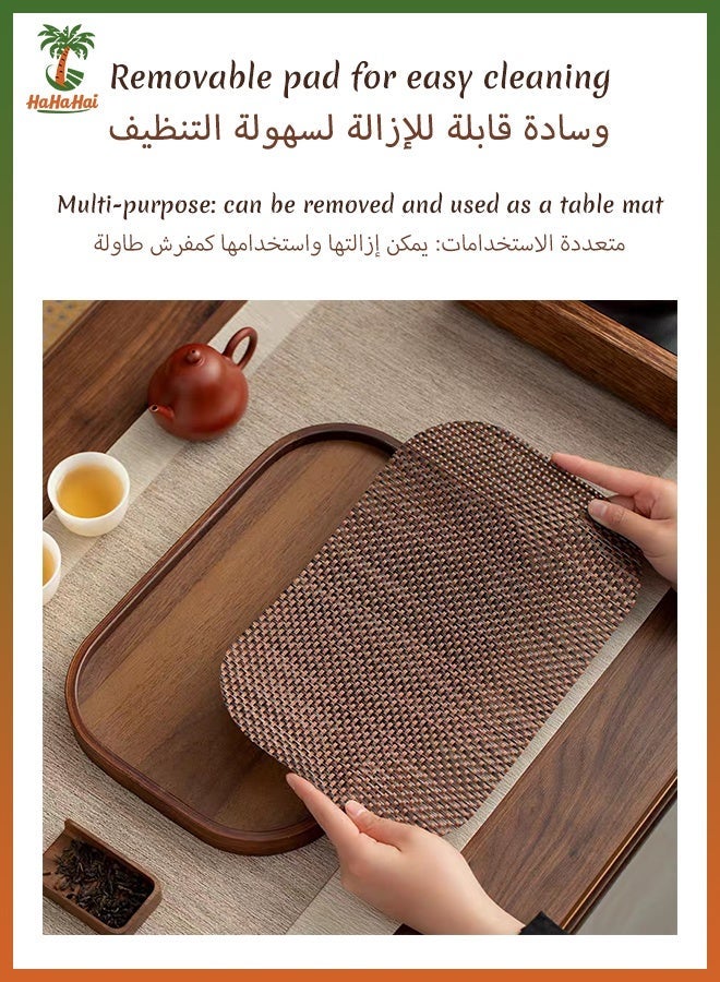 HaHaHai Set of 2 Wooden Serving Trays with Woven Placemats, Bamboo Food and Tea Trays for Coffee Table, Breakfast, Kitchen, Restaurant, Decorative Storage Tray (33x22cm, 40x29cm) - Image 3