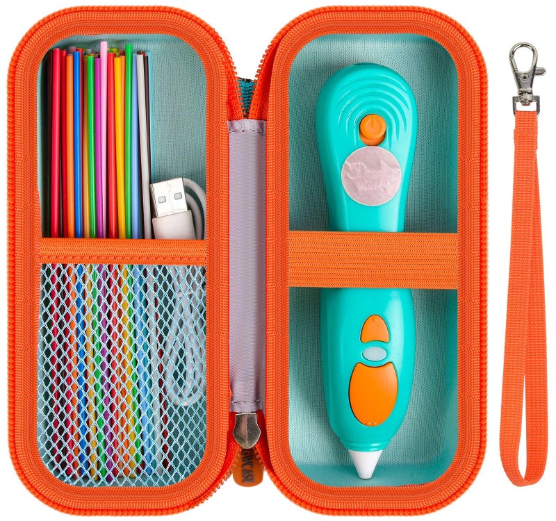 Gwcase Case Compatible With 3Doodler Start Essentials 3D Printing Pen For Kids Travel Organizer Carryer For Filament Refill Packs Micro Usb Charger Box Only Green With Orange Zippper