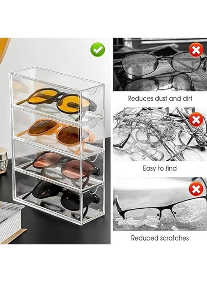 منظم نظارات قابل للتكديس بأربعة أدراج، وحافظة عرض لتخزين النظارات، وصينية مجوهرات متعددة الأغراض للنظارات الشمسية والساعات والإكسسوارات