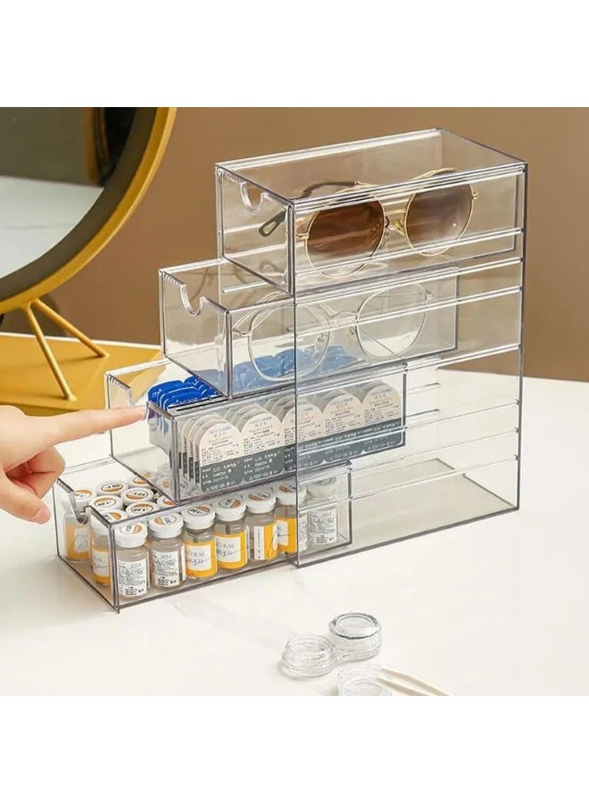 منظم نظارات قابل للتكديس بأربعة أدراج، وحافظة عرض لتخزين النظارات، وصينية مجوهرات متعددة الأغراض للنظارات الشمسية والساعات والإكسسوارات
