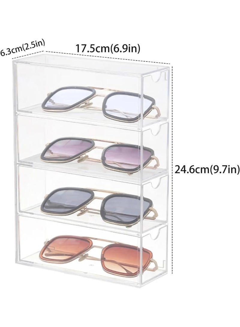 منظم نظارات قابل للتكديس بأربعة أدراج، وحافظة عرض لتخزين النظارات، وصينية مجوهرات متعددة الأغراض للنظارات الشمسية والساعات والإكسسوارات