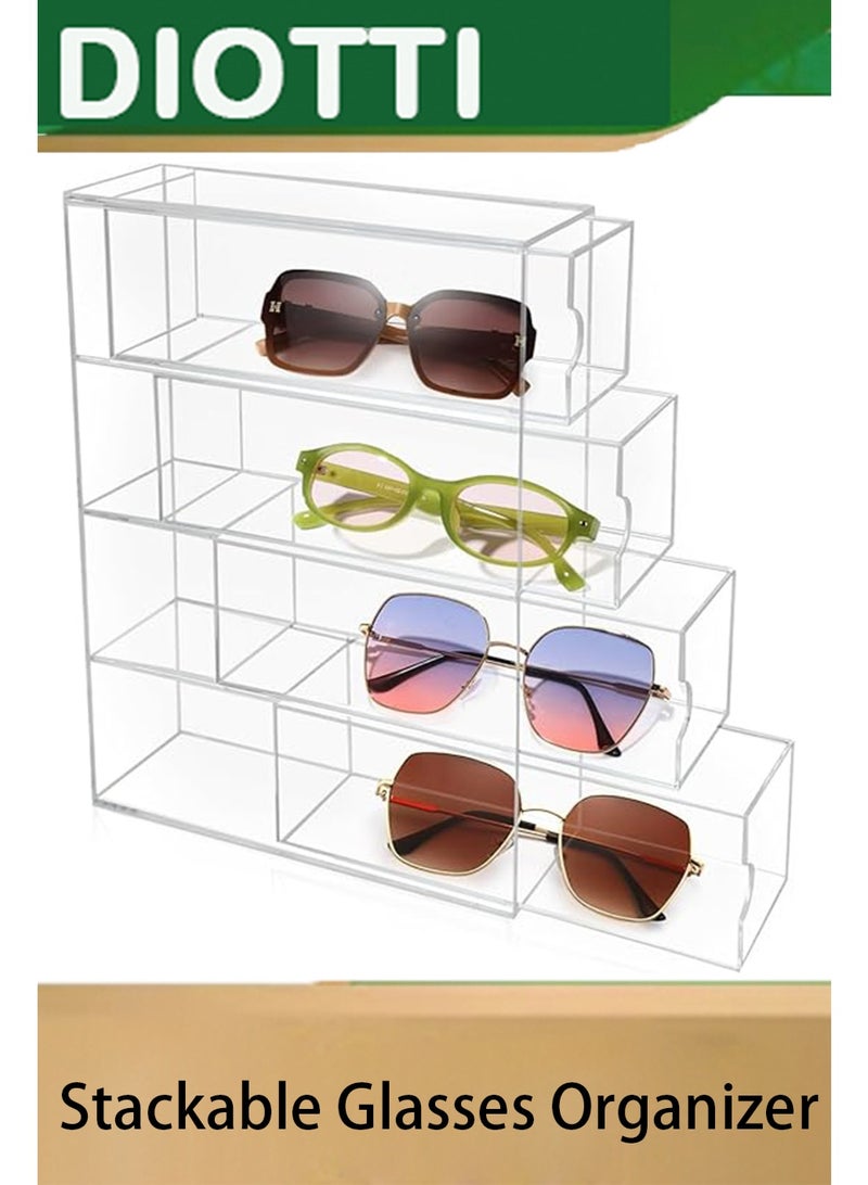 منظم نظارات قابل للتكديس بأربعة أدراج، وحافظة عرض لتخزين النظارات، وصينية مجوهرات متعددة الأغراض للنظارات الشمسية والساعات والإكسسوارات