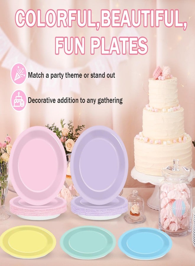 CHUNNIN 48Pcs Pastel Party Plates Spring Pastel Party Supplies 7" Pastels Paper Plates Disposable Rainbow Parties Decoration for Easter Wedding Colorful Dessert Plate Tableware Birthday Baby Shower Supplies - Image 4