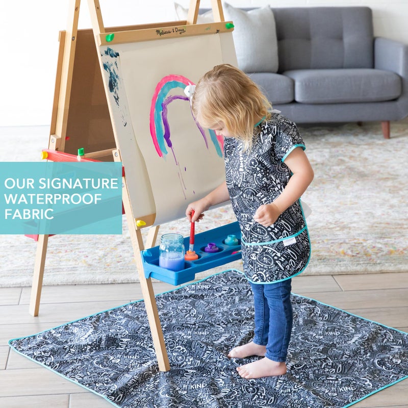 Bumkins Baby Splat Mat for Under High Chair, Babies Toddlers Eating Mess Mat, Waterproof Reusable Cloth for Arts and Crafts, Play Mat for Kids, Floors or Tables 42inx42in, Born This Way Be Kind Black - Image 3