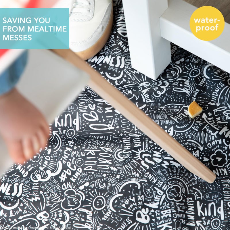 Bumkins Baby Splat Mat for Under High Chair, Babies Toddlers Eating Mess Mat, Waterproof Reusable Cloth for Arts and Crafts, Play Mat for Kids, Floors or Tables 42inx42in, Born This Way Be Kind Black - Image 2
