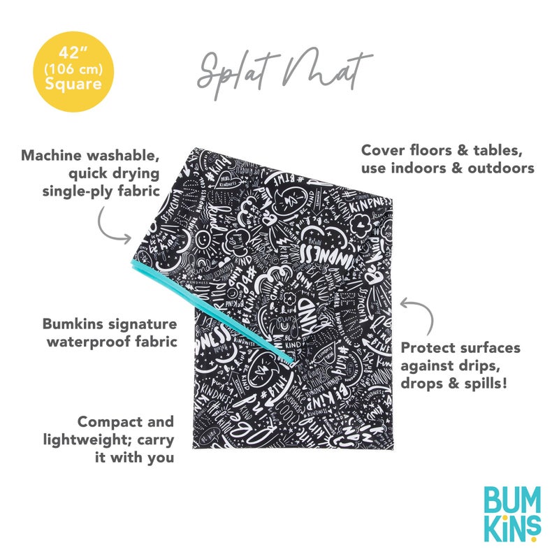 Bumkins Baby Splat Mat for Under High Chair, Babies Toddlers Eating Mess Mat, Waterproof Reusable Cloth for Arts and Crafts, Play Mat for Kids, Floors or Tables 42inx42in, Born This Way Be Kind Black - Image 5