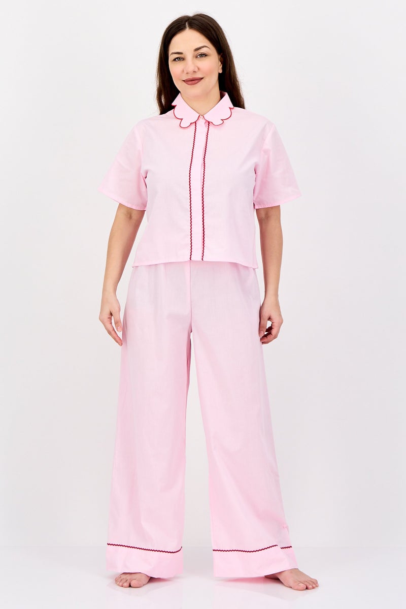 bebe Women 2 Pieces Sleepwear Pyjama Top and Pants Set, Pink - Image 1