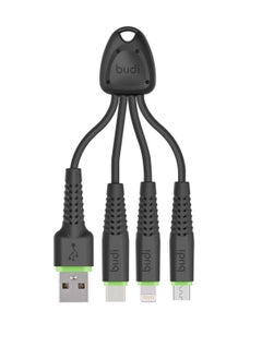 budi 3 in1 Charge Sync USB Cable Micro-USB, Type-C, iPhone  - Image 1