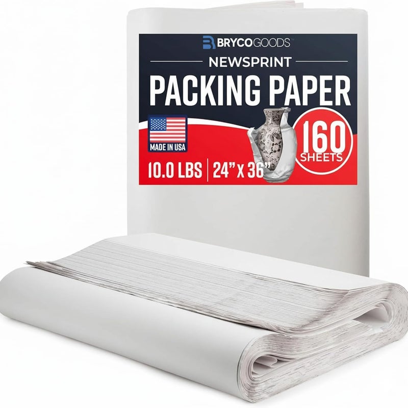Bryco Goods 24" x 36" Newsprint Packing Paper Sheets for Moving | 160 Sheets | 10lb | Made in USA | Newspaper Paper | Must Have in Your Shipping Supplies - Image 1