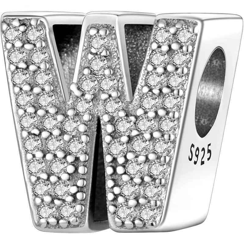 MULA 925 Sterling Silver Letter Charms A-Z with Cubic Stones fit Pandora Bracelets Alphabet Beads Charm Jewelry for Women's Bracelets & Necklaces, Silver, Cubic Zirconia - Image 1