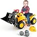 OLAKIDS Kids Ride On Excavator Toddler Sliding Walking Construction Push Racer with Adjustable Bucket Underneath Storage Digger Scooper Pulling Cart Bulldozer Toy with Sound Helmet 3 Toy Stones - Image 2
