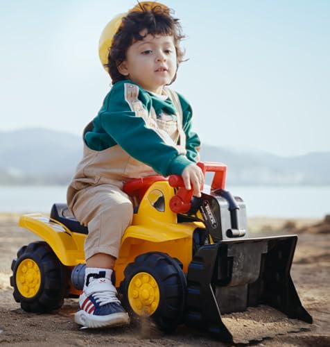 OLAKIDS Kids Ride On Excavator Toddler Sliding Walking Construction Push Racer with Adjustable Bucket Underneath Storage Digger Scooper Pulling Cart Bulldozer Toy with Sound Helmet 3 Toy Stones - Image 5