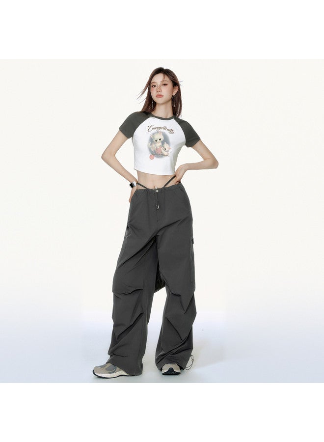 EPTISON Women's Short Sleeve T-shirt - Summer Retro Print Tee, Color Block Raglan Slim Fit Sweet & Spicy Crop Top - Image 4