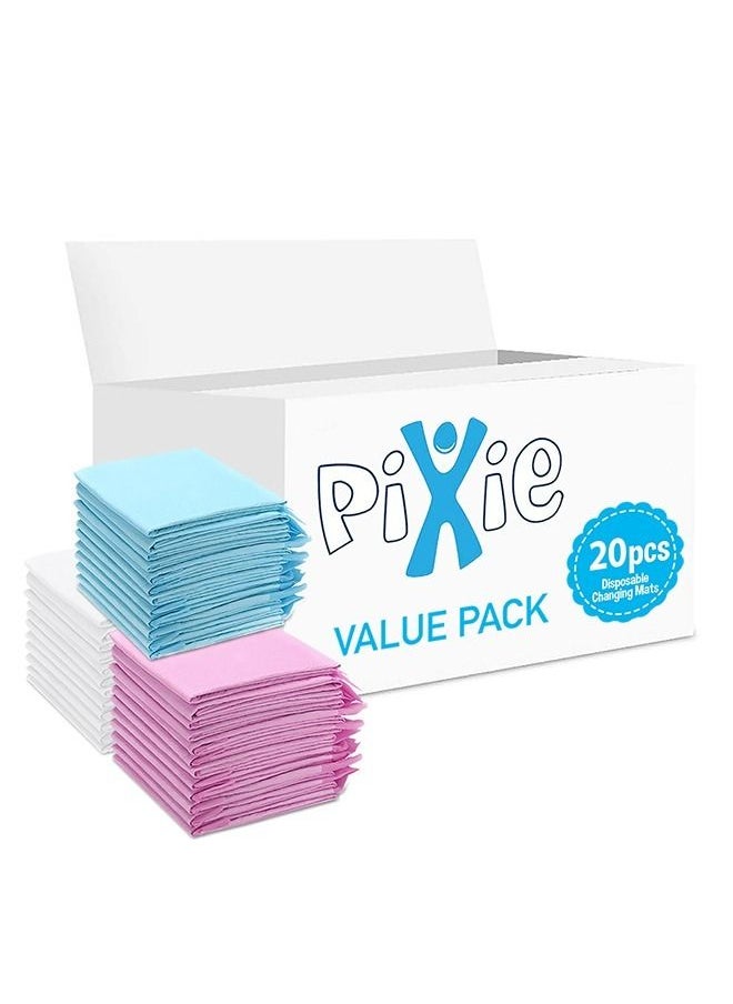 Pixie Disposable Changing Mats, 20 Counts, Soft Waterproof Mat, Portable Leak Proof Changing Mat, New Mom Leak-Proof Under pad, Mattress Table Protector Pad  - Image 1