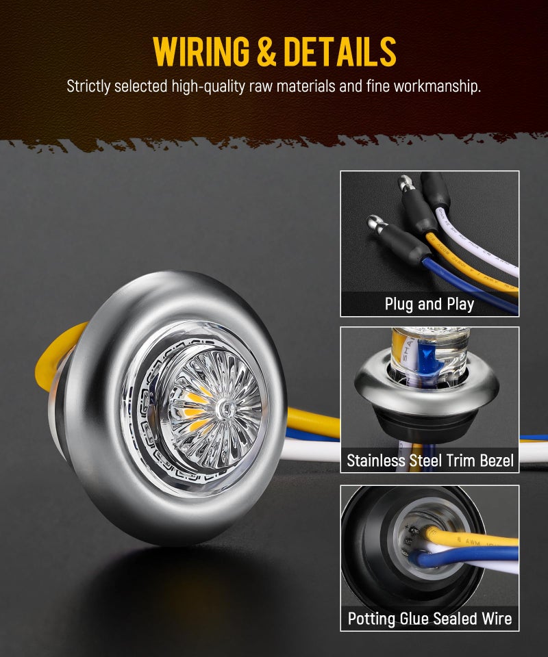 Partsam 10Pcs 3/4 Inch Blue to Amber Led Side Marker Lights with Trim Ring Bezel, Clear Lens Clearance Auxiliary Bullet Lights Indicator Penny Light for Trailer Truck RV Bus Waterproof - Image 4