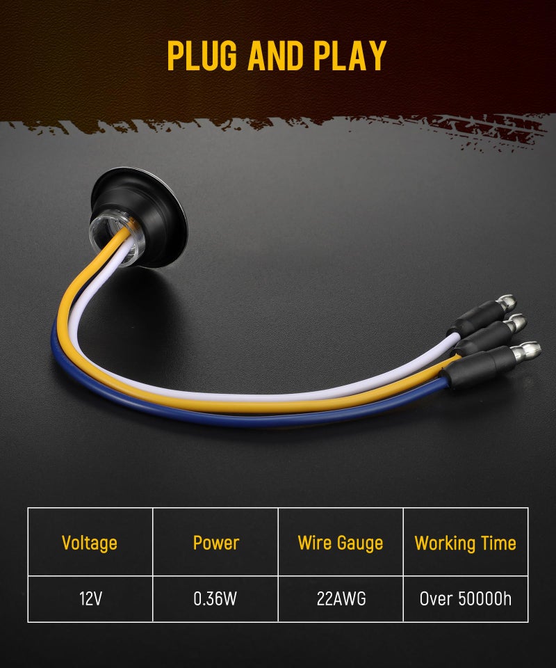 Partsam 10Pcs 3/4 Inch Blue to Amber Led Side Marker Lights with Trim Ring Bezel, Clear Lens Clearance Auxiliary Bullet Lights Indicator Penny Light for Trailer Truck RV Bus Waterproof - Image 5