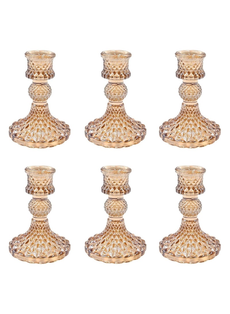 هوم زون مجموعة حوامل شموع زجاجية من 6 قطع حوامل شموع مدببة من الماس بلون ذهبي فاتح لتزيين الطاولة وديكور المنزل والزفاف والحفلات - Image 1