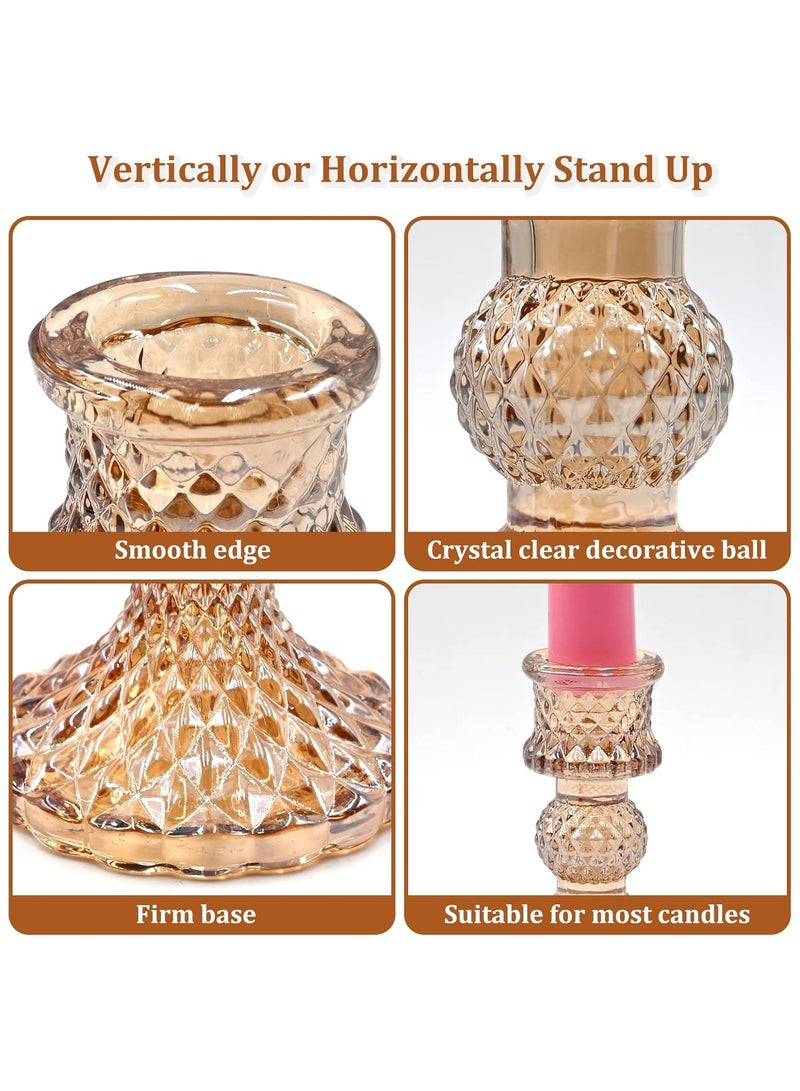 هوم زون مجموعة حوامل شموع زجاجية من 6 قطع حوامل شموع مدببة من الماس بلون ذهبي فاتح لتزيين الطاولة وديكور المنزل والزفاف والحفلات - Image 3