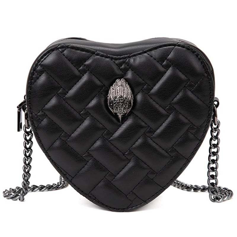 Rejolly Quilted Heart Shaped Purse for Women Crossbody Bag PU Leather Shoulder Bag Cute Diamond Clutch Purse with Chain Strap Black - Image 1