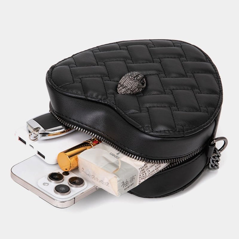 Rejolly Quilted Heart Shaped Purse for Women Crossbody Bag PU Leather Shoulder Bag Cute Diamond Clutch Purse with Chain Strap Black - Image 5