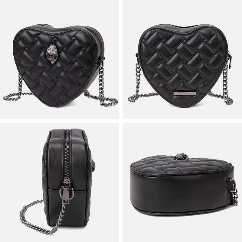 Rejolly Quilted Heart Shaped Purse for Women Crossbody Bag PU Leather Shoulder Bag Cute Diamond Clutch Purse with Chain Strap Black - Image 4