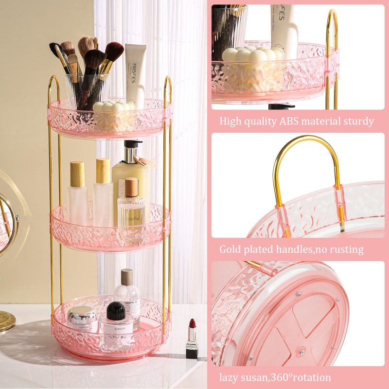 Fangoo 3 Tiers Pink Rotating Makeup Organizer for Vanity, 360 Spinning Skincare Organizers for Dresser Perfume Organizer Large Skincare Make Up Storage Cosmetic Organizer for Bathroom Countertop - Image 3