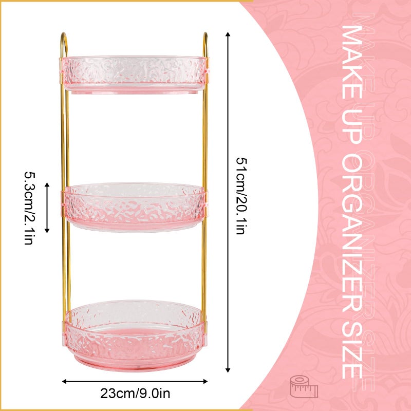 Fangoo 3 Tiers Pink Rotating Makeup Organizer for Vanity, 360 Spinning Skincare Organizers for Dresser Perfume Organizer Large Skincare Make Up Storage Cosmetic Organizer for Bathroom Countertop - Image 2