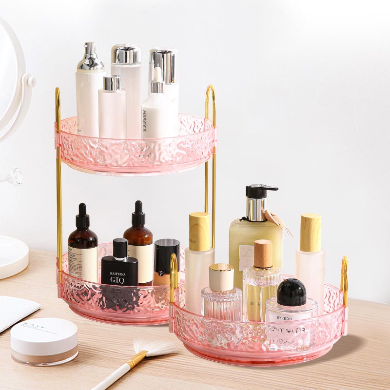 Fangoo 3 Tiers Pink Rotating Makeup Organizer for Vanity, 360 Spinning Skincare Organizers for Dresser Perfume Organizer Large Skincare Make Up Storage Cosmetic Organizer for Bathroom Countertop - Image 5