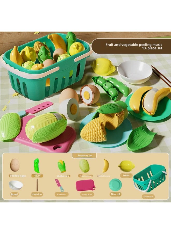 Tao Doodle Mini Che Che Le Kitchen Simulation Fruit And Vegetable Picnic Suit Small Children's Toys Educational Play-house-Color:Fruit And Vegetable Peeling 13-piece Set (ordinary Basket)—820—33a  - Image 1