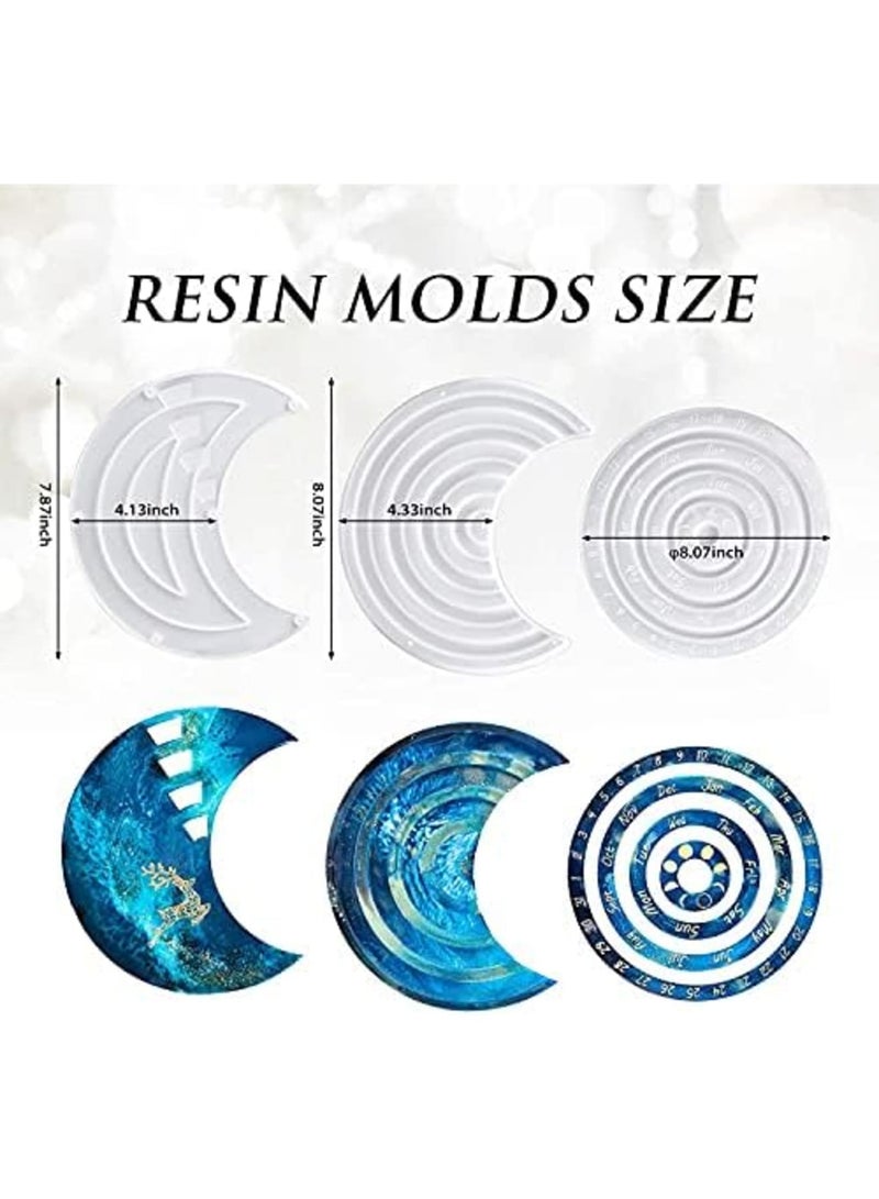 Luckam Moon Phase Calendar Silicone Mold Set for DIY Resin Crafts - 3-Piece Home & Office Wall Decor - Image 2