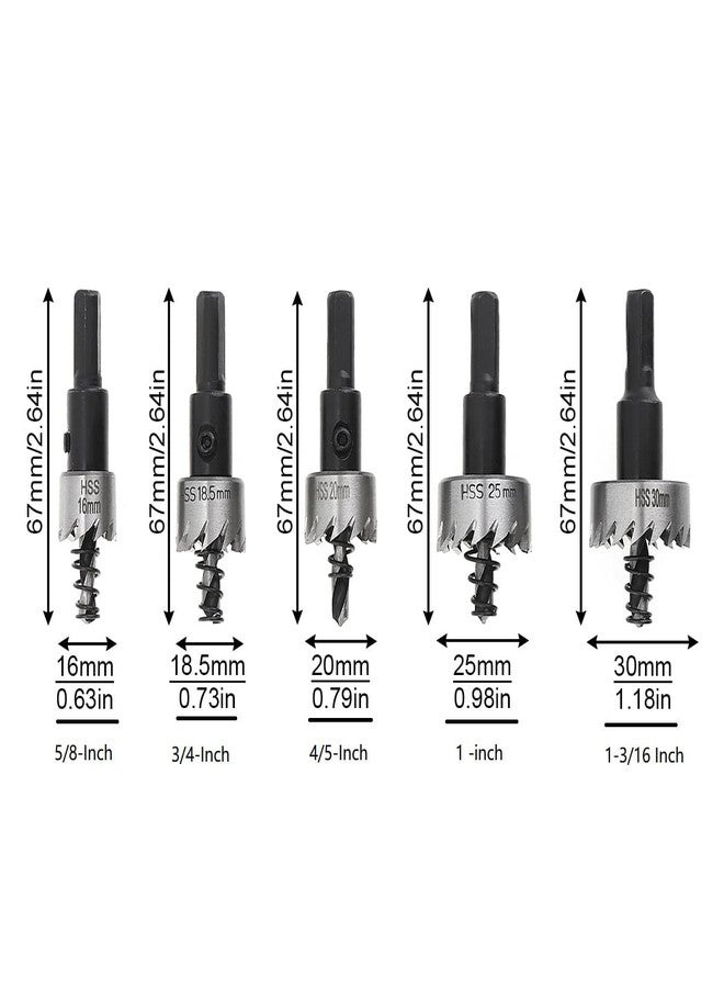 ChgImposs 5Pcs 16-30mm 5/8-Inch to 1-3/16 Inch HSS Hole Saw Cutter, Drill Bits Set Heavy Duty Tool Kit for Stainless Steel, Aluminum Alloy, Plastic and Wood - Image 2