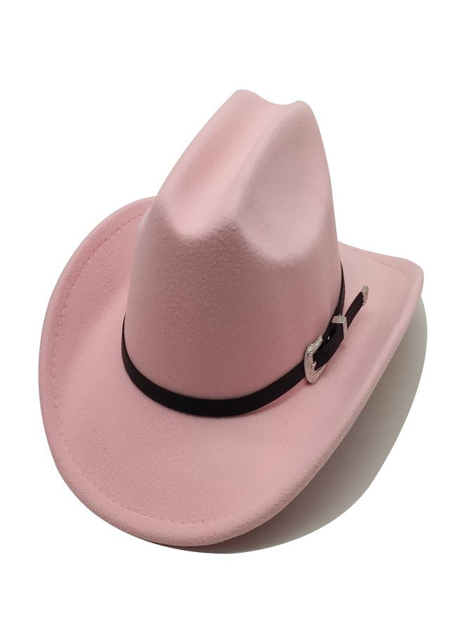Willheoy Kids Cowboy Hat for Girls Boys Western Cowgirl Hat with Buckle Belt Unisex Wide Brim Fedora Hat Dress Up Costume (US, Numeric, 6 1/2, A-Pink) - Image 1