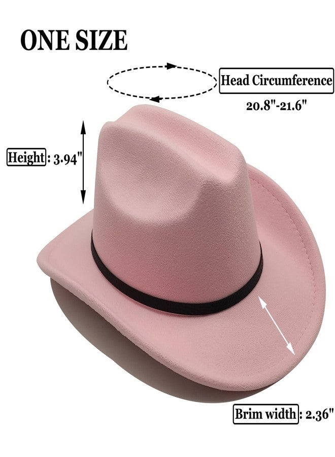 Willheoy Kids Cowboy Hat for Girls Boys Western Cowgirl Hat with Buckle Belt Unisex Wide Brim Fedora Hat Dress Up Costume (US, Numeric, 6 1/2, A-Pink) - Image 3
