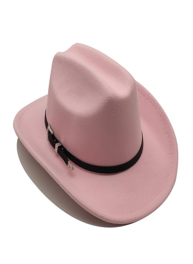 Willheoy Kids Cowboy Hat for Girls Boys Western Cowgirl Hat with Buckle Belt Unisex Wide Brim Fedora Hat Dress Up Costume (US, Numeric, 6 1/2, A-Pink) - Image 4