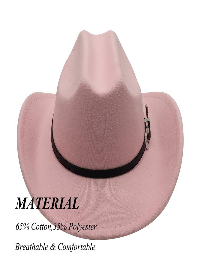 Willheoy Kids Cowboy Hat for Girls Boys Western Cowgirl Hat with Buckle Belt Unisex Wide Brim Fedora Hat Dress Up Costume (US, Numeric, 6 1/2, A-Pink) - Image 2