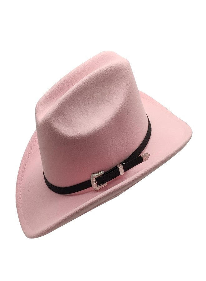Willheoy Kids Cowboy Hat for Girls Boys Western Cowgirl Hat with Buckle Belt Unisex Wide Brim Fedora Hat Dress Up Costume (US, Numeric, 6 1/2, A-Pink) - Image 5