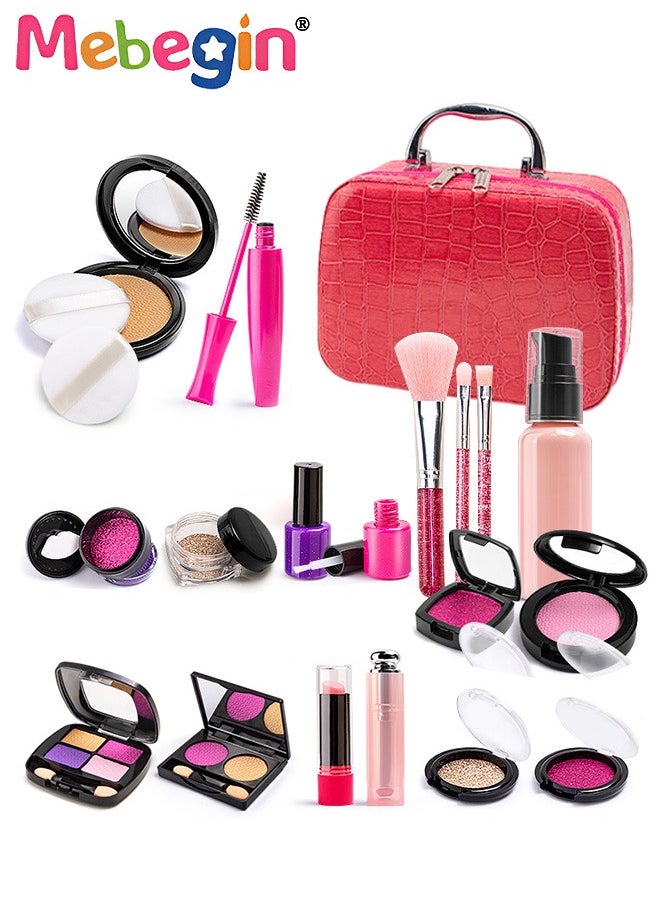 MEBEGIN 21 Pcs Kids Makeup Kit for Girl, Washable Makeup Set for Girls, Real Makeup for Kids, Girl Toys Princess Children Play Makeup Kit with Cosmetic Case Birthday Gifts for Girls  - Image 1