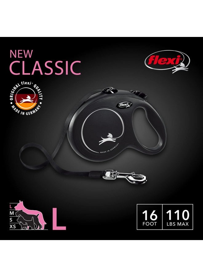 فلكسي مقود فليكسي الكلاسيكي الجديد القابل للسحب للكلاب الكبيرة حتى وزن 110 أرطال - 16 قدمًا، أسود | مقود مانع للتشابك للمشي مع فرامل بيد واحدة، وإيقاف مؤقت، وقفل | منتج ألماني عالي الجودة - Image 1