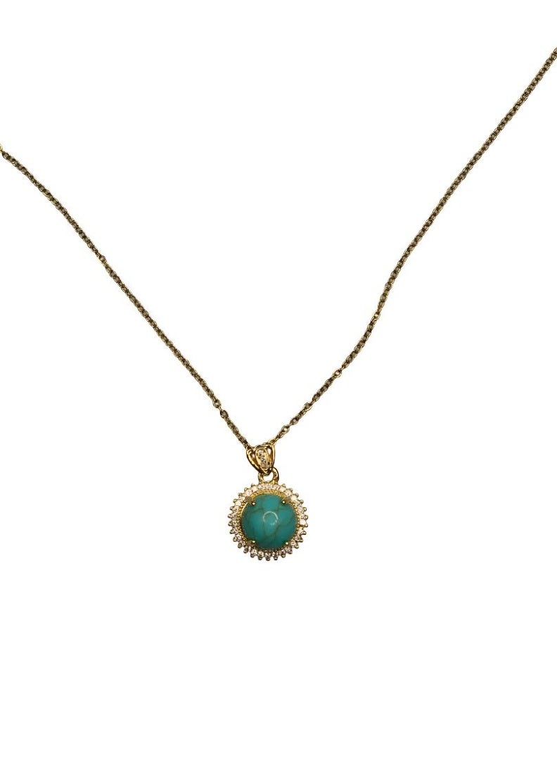 Influence Germany Turquoise Stone Pendant Necklace – Gold-Tone Stainless Steel - Image 3