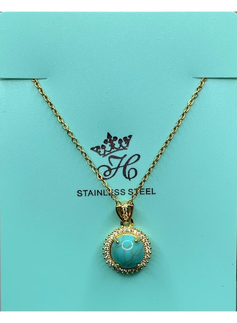 Influence Germany Turquoise Stone Pendant Necklace – Gold-Tone Stainless Steel - Image 1