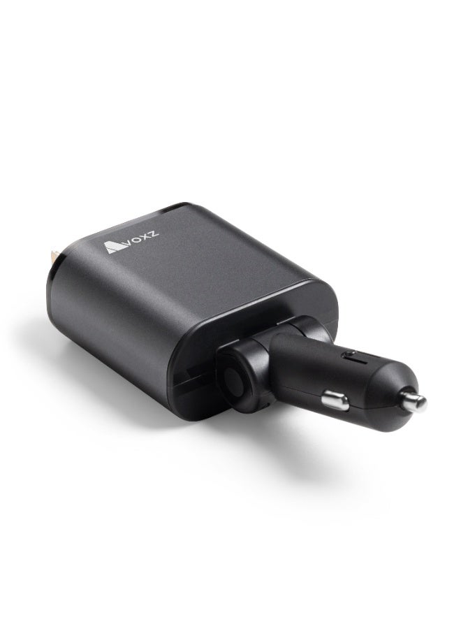 شاحن سيارة سريع 4 في 1 مع سلكين مدمجين قابلين للسحب وقاعدة دوارة 180 درجة ومنفذين USB وشاشة رقمية لعرض الجهد يمنحك تجربة شحن منظمة وفائقة القوة بذكاء تام - Image 3