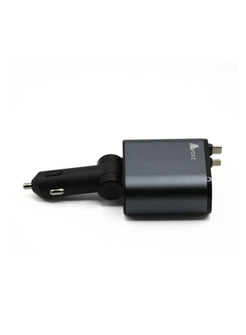 شاحن سيارة سريع 4 في 1 مع سلكين مدمجين قابلين للسحب وقاعدة دوارة 180 درجة ومنفذين USB وشاشة رقمية لعرض الجهد يمنحك تجربة شحن منظمة وفائقة القوة بذكاء تام - Image 4