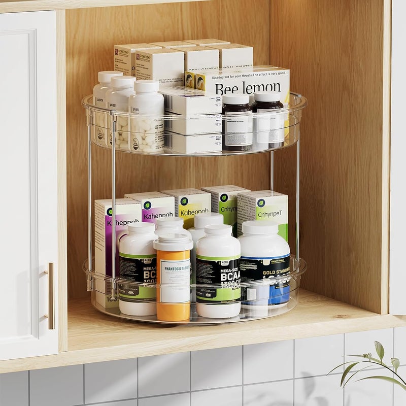 LAMU 2 Pack 2 Tier Lazy Susan Turntable Organizer 12inch Rotating Spice Rack Organization for Cabinet, Kitchen, Pantry, Countertop, Bathroom, Vanity, Medicine Cabinet Organizer, Clear - Image 5