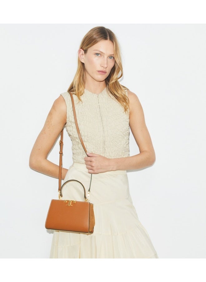 Burch Tory Burch Mini Eleanor Leather Satchel Bag, Women's Cross Body Bag, Women's Tote Bag, Women's Hand Bag, Women's Shoulder Bag, Women's Travel Bag, Brown-20cm - Image 2