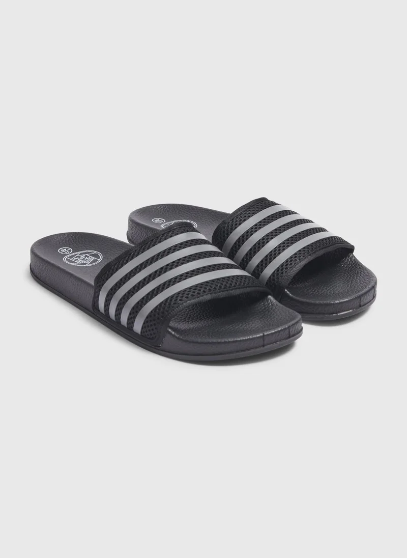 ماتلان Black Mesh Stripe Comfort Sliders