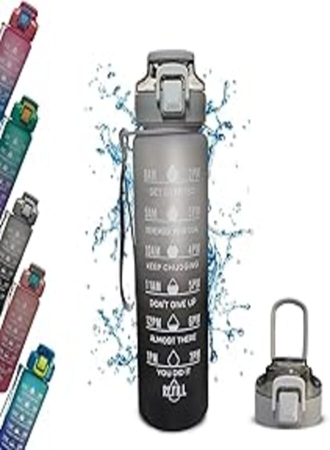 Sports Water Bottle 1L, BPA Free Leakproof Motivational Water Bottle for Travel, Fitness, Outdoor Sports, Home, School, Gym, Yoga, Office