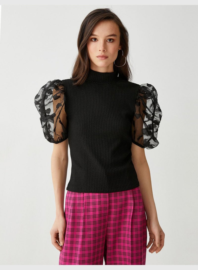 KOTON Puff Sleeve Turtleneck Tricot Blouse - Image 4